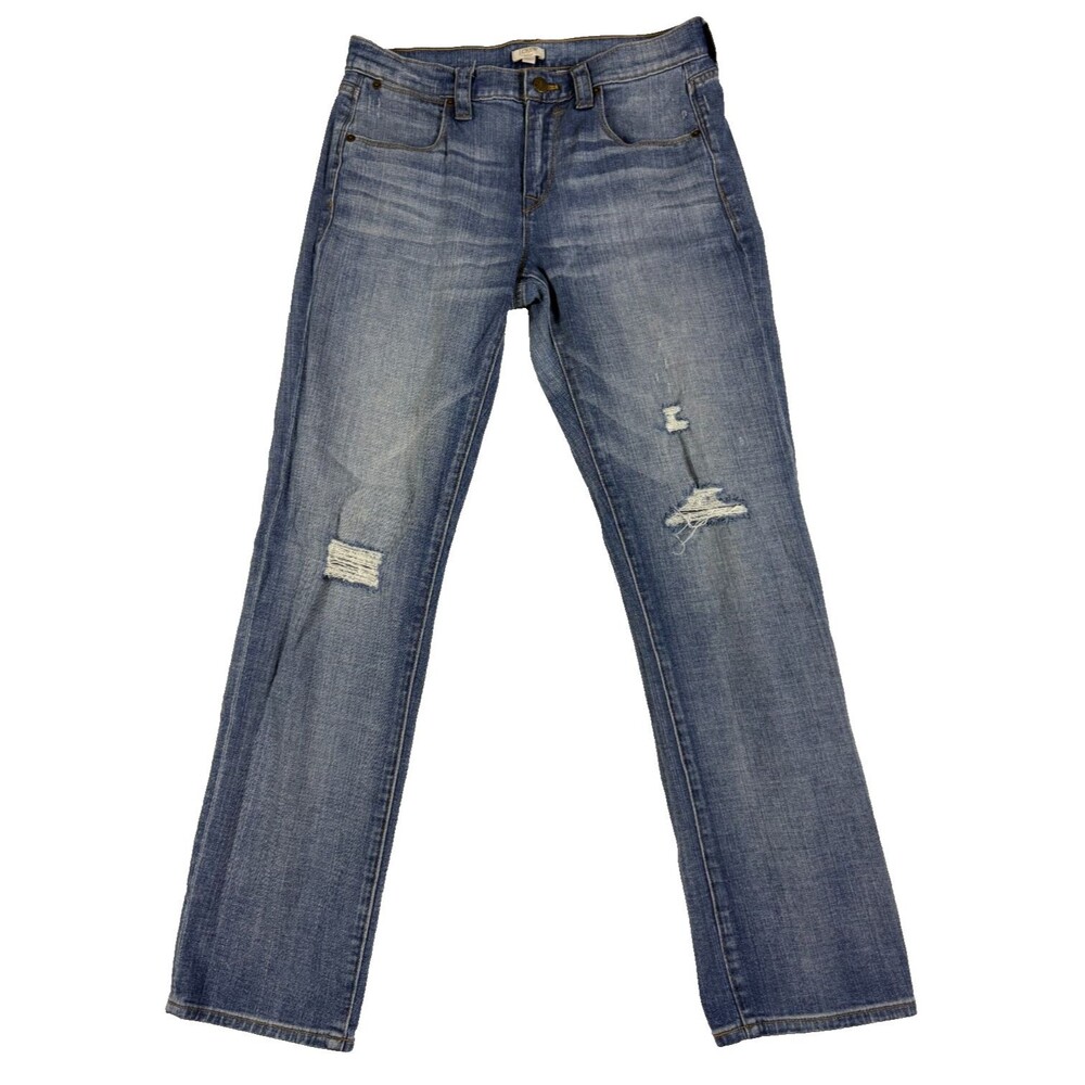 J.Crew Stretch Jeans Women 27 Distressed Medium Wash Slim Straight Denim SP16